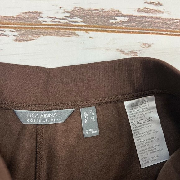 Lisa Rinna Collection Brushed French Terry Pants Size XS Slim Leg Coffee Pull On - Picture 7 of 11